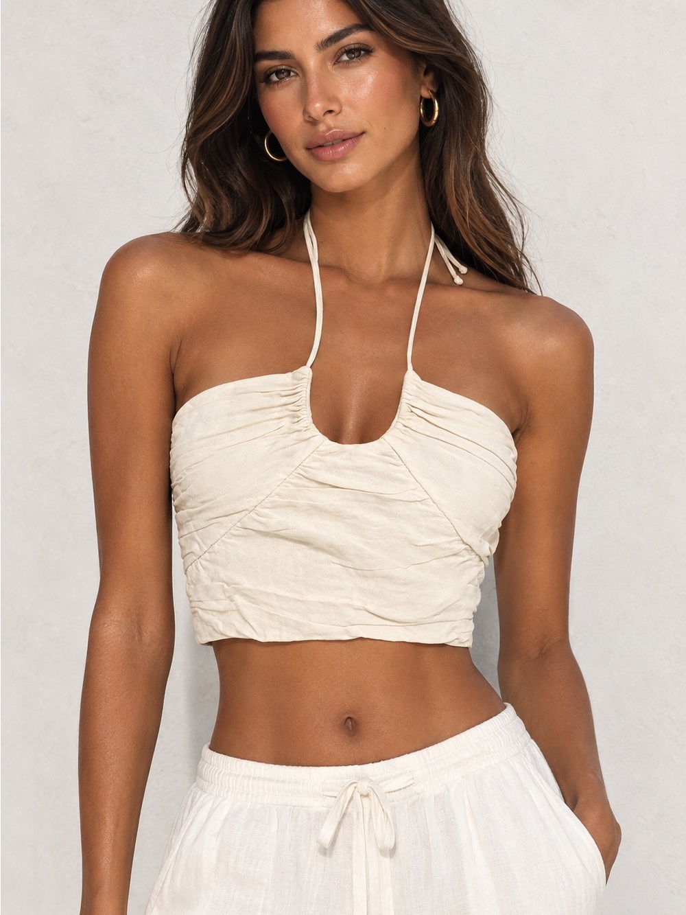 Zara Cream Ruched Halter Crop Swim Top + A GIFT 🎁